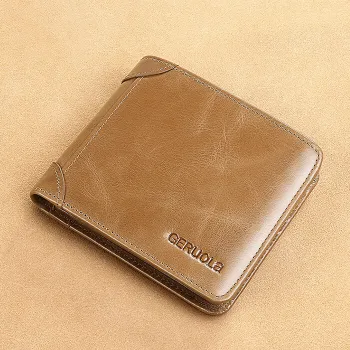 Genuine Cowhide Leather Horizontal Short Wallet