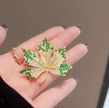 Sparkling Green Maple Leaf Brooch