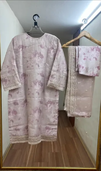 Pakistani Original Schick Dr. Haris Luxury Organza Stitched 3Pcs _ Golden Beige 