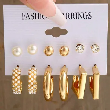 6 Pairs Pearl Hoop Earrings Set 