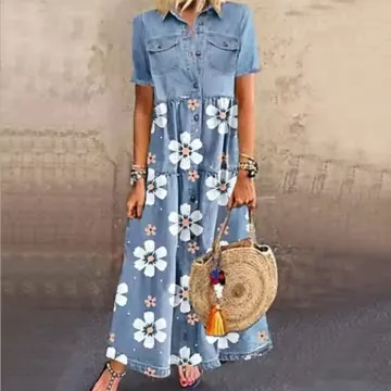 DENIM MULTI BUTTON DISTRESSED DRESS