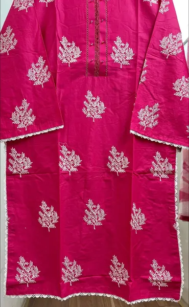 Pakistani Original Hayat’s Embroidered Stitched Cotton 3Pcs _ Magenta Pink 