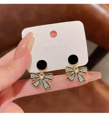 Korean Style Black Bowknot Dangle Earrings