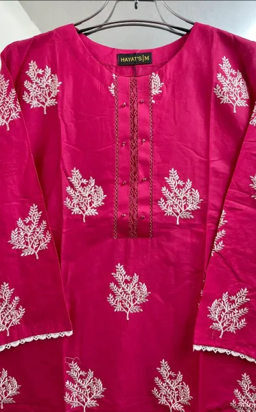 Pakistani Original Hayat’s Embroidered Stitched Cotton 3Pcs _ Magenta Pink 