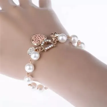 Peach Heart Pendants  Pearl Bracelets 