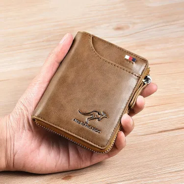 Premium Leather Short Wallet with Zipper