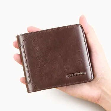 Genuine Cowhide Leather Horizontal Short Wallet