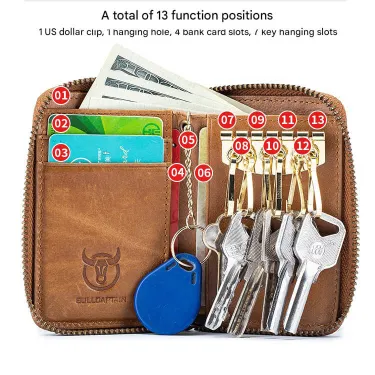 Genuine Leather Men’s Waist Hanging Key Bag – 2-in-1 Cowhide Coin Purse & Key Holder