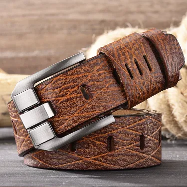 Genuine Leather Two-Layer Cowhide Men's Belt – Retro Style with Alloy Pin Buckle 