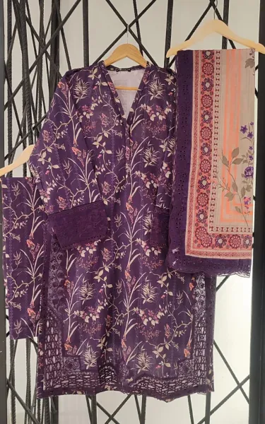 Pakistani Original Sadabahar Khaddar Stitched 3Pcs_ Deep Purple 