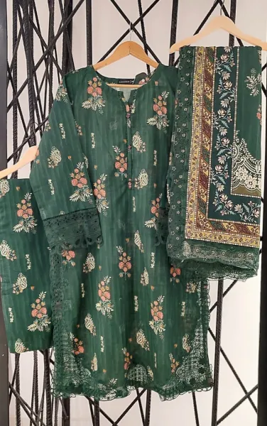 Pakistani Original Sadabahar Khaddar Stitched 3Pcs_ Green 