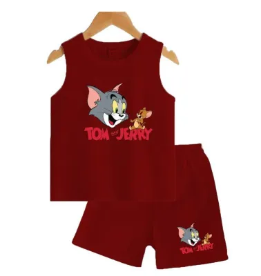 Tom & Jerry Printed T-shirt Set -Maroon 