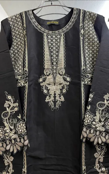 Pakistani Original Hayat’s Embroidered Stitched Cotton 3Pcs _ Black 