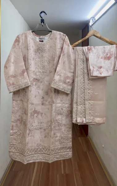 Pakistani Original Schick Dr. Haris Luxury Organza Stitched 3Pcs _ Golden Beige 
