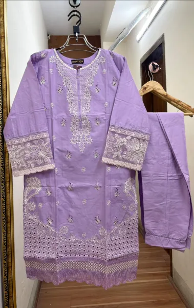Pakistani Original Hayat's Stitched Cotton Co-ords 2 Pcs _ Ligth Purple 