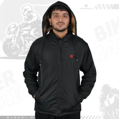 101- Hooded Windbreaker With Inner Padding – Black (উইলসন জ্যাকেট – ব্ল্যাক)