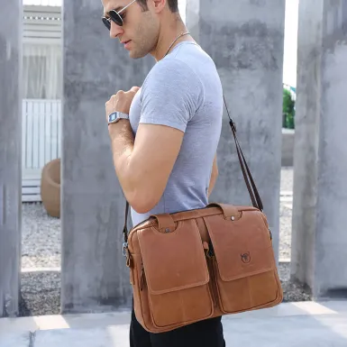 GENUINE LEATHER MULTIFUNCTIONAL SHOULDER BAG GB-BC0042YLBR