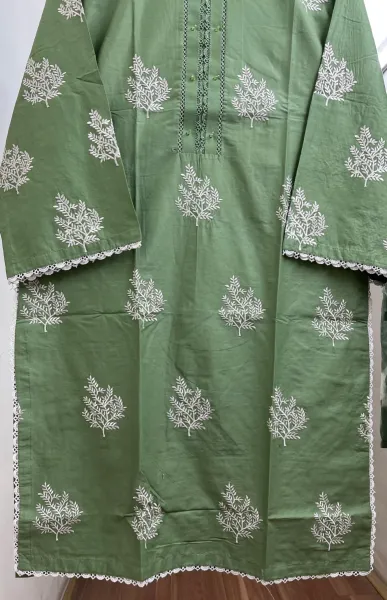 Pakistani Original Hayat’s Embroidered Stitched Cotton 3Pcs _ Green  