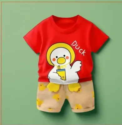 Duck Print T-shirt Set -Red