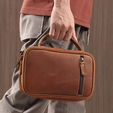 Genuine Leather Vintage Hand-Held Storage Bag – Crazy Horse Cowhide Leather Bag
