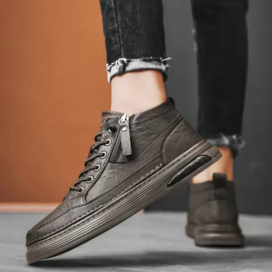BRITISH STYLE HIGH TOP THIN VELVET LEISURE ZIPPER  WORK BOOTS GB-9809