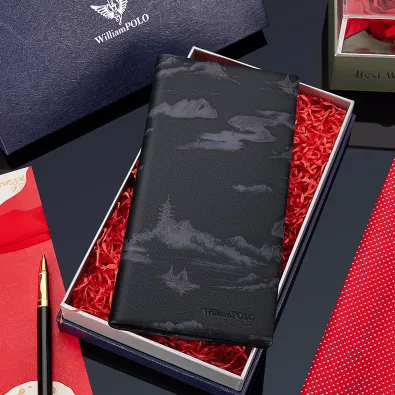 WILLIAMPOLO Genuine Leather Men’s Long Wallet – Slim Landscape Wallet with Stitch Detailing