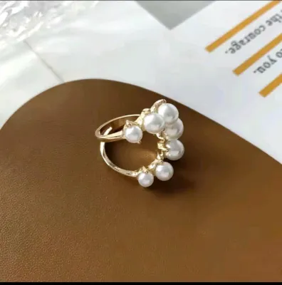 Pearl Golden Geometric Open Ring (1 Pc)