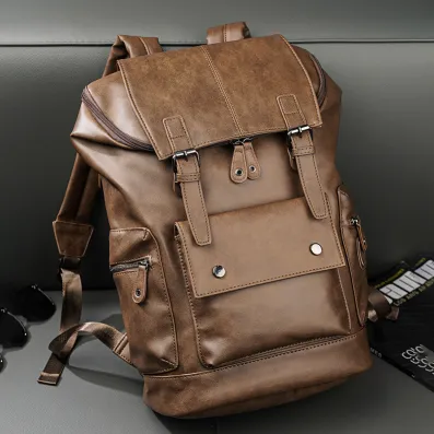 Large Capacity Men’s Retro PU Leather Travel Backpack – Waterproof Casual Laptop Bag (20L)