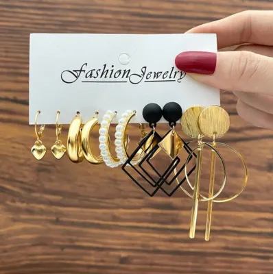 5 Pairs Random Heart & Faux Pearl Decor Earrings Set 