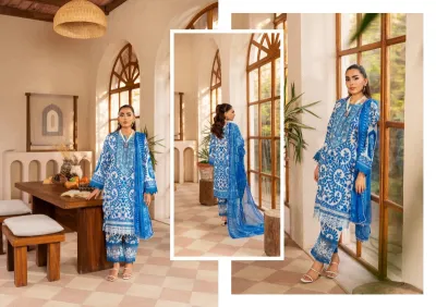 Original Pakistani Polawn Embroidered Stitched Lawn 3 Pcs _ Blue 
