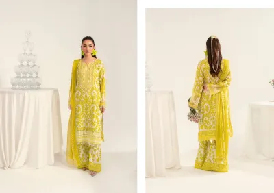 Original Pakistani Polawn Embroidered Stitched Lawn 3 Pcs _ Yellow 