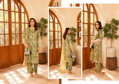 Original Pakistani Polawn Embroidered Stitched Lawn 3 Pcs _ Green 
