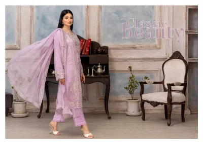 Pakistani Poshak Luxury Chiffon Stitched 3Pcs _ Lavender 