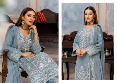 Pakistani Poshak Luxury Chiffon Stitched 3Pcs _ Ash 