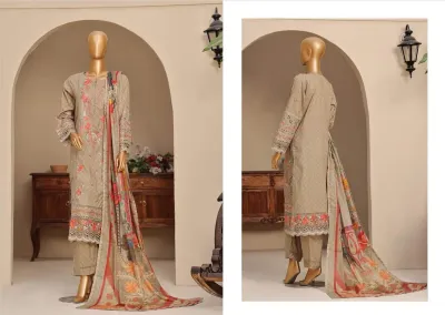 Pakistani Original Sadabahar Stitched Cotton 3Pcs_Dark Beige 