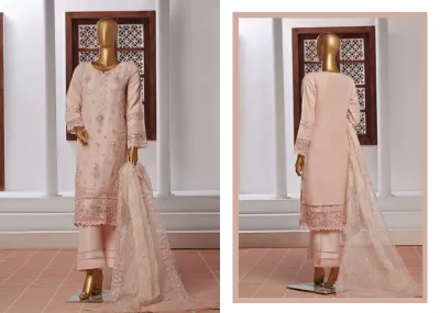 Pakistani Original Sadabahar Luxury Organza Stitched 3Pcs _ Peach