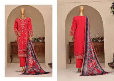 Pakistani Original Sadabahar Stitched Cotton 3Pcs_Red