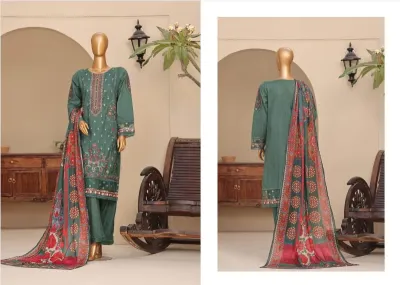 Pakistani Original Sadabahar Stitched Cotton 3Pcs_Green