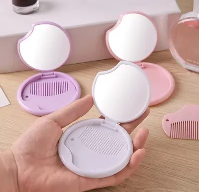 New Portable Mirror with Comb (1 Pc)