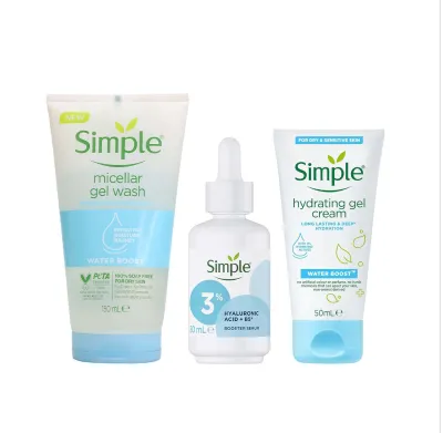 Simple Miceller Facial Gel Wash 150ml & Booster Serum 30ml & Hydrating Gel Cream 50ml Combo