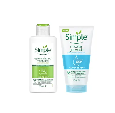 Simple Replenishing Rich Moisturiser 125ml & Water Boost Miceller Facial Gel Wash 150ml