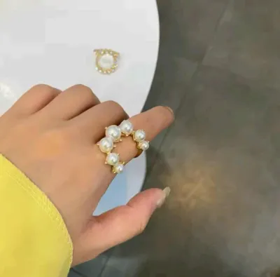 Pearl Golden Geometric Open Ring (1 Pc)