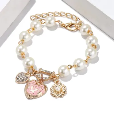 Peach Heart Pendants  Pearl Bracelets 
