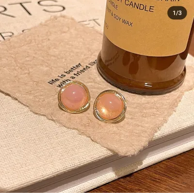 Pink Round Opal Stud Earring (1 Pair) 