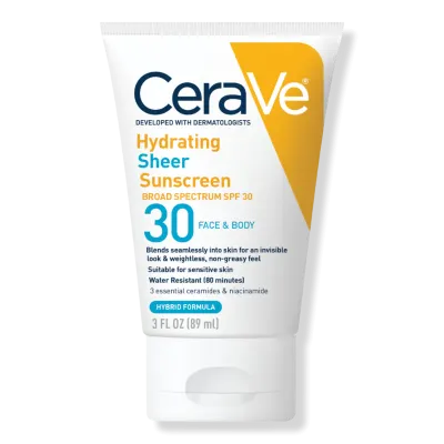 CeraVe  Hydrating Sheer Sunscreen SPF30 For Face And Body (USA) -89ml