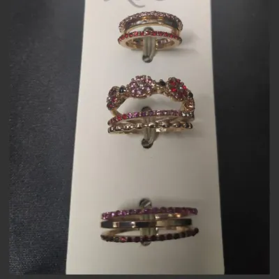 Gold Floral Diamante Band Ring Stack 8 pack