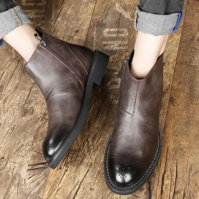  Genuine Leather High End Zipper Chelsea Boot   