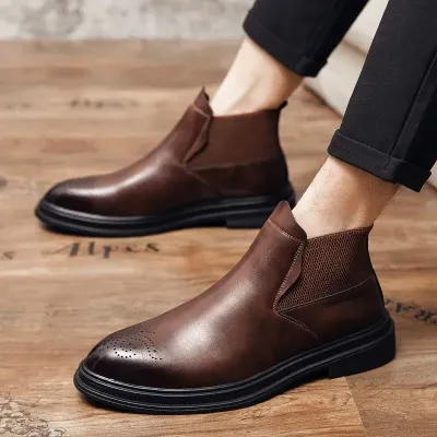 British Style Pointed High Top Leather Chelsea Boots