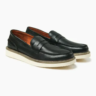 Top Layer Cow Hide Black Loafer ST43