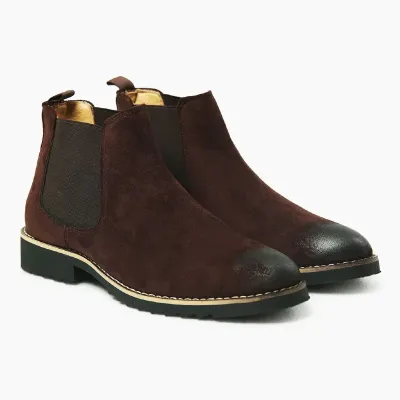 Cow Leather High-Top Coffee Chelsea Boots ST85